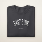 East Side Chicago Embroidered Crewneck — White Thread on Dark Heather