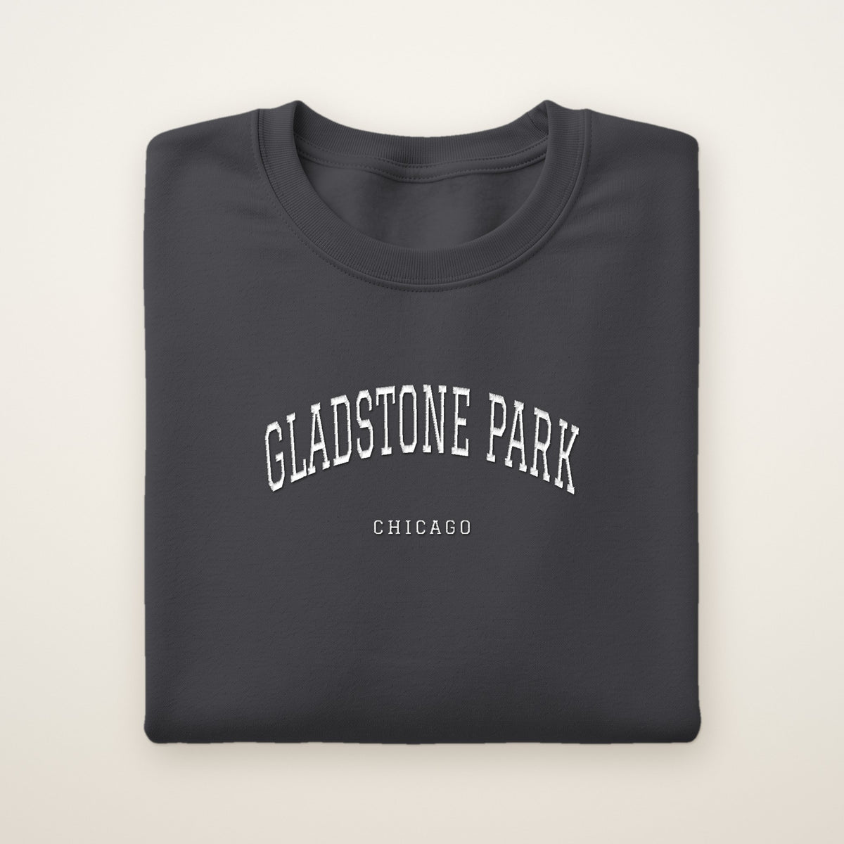 Gladstone Park Chicago Embroidered Crewneck — White Thread on Dark Heather