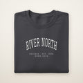 River North Chicago Home 2026 Embroidered Crewneck — White Thread on Dark Heather