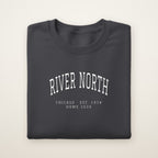 River North Chicago Home 2026 Embroidered Crewneck — White Thread on Dark Heather