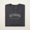 West Englewood Chicago Embroidered Crewneck — White Thread on Dark Heather