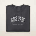Gage Park Chicago Embroidered Crewneck — White Thread on Dark Heather