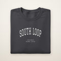 South Loop Chicago Home 2026 Embroidered Crewneck — White Thread on Dark Heather