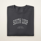 South Loop Chicago Home 2026 Embroidered Crewneck — White Thread on Dark Heather