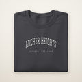 Archer Heights Chicago Embroidered Crewneck — White Thread on Dark Heather
