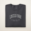 Lincoln Park Chicago Home 2026 Embroidered Crewneck — White Thread on Dark Heather