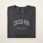 Lincoln Park Chicago Home 2026 Embroidered Crewneck — White Thread on Dark Heather