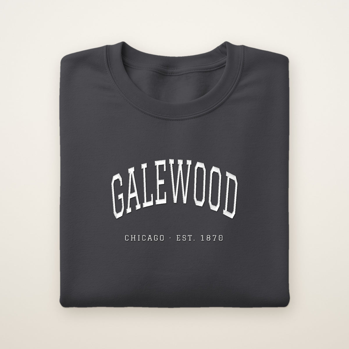 Galewood Chicago Embroidered Crewneck — White Thread on Dark Heather