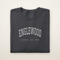 Englewood Chicago Embroidered Crewneck — White Thread on Dark Heather
