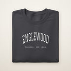 Englewood Chicago Embroidered Crewneck — White Thread on Dark Heather