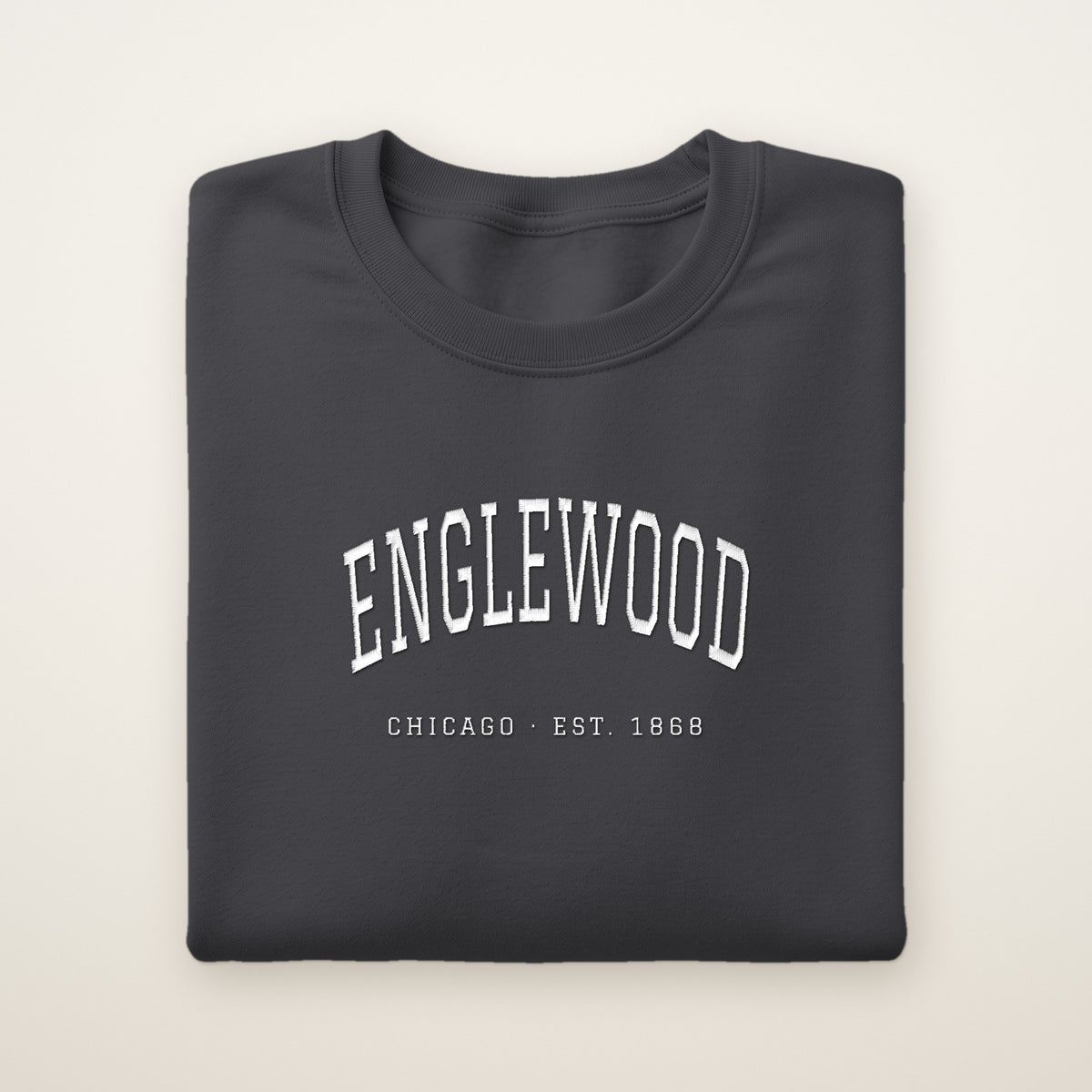 Englewood Chicago Embroidered Crewneck — White Thread on Dark Heather