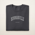 Bowmanville Chicago Embroidered Crewneck — White Thread on Dark Heather
