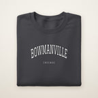 Bowmanville Chicago Embroidered Crewneck — White Thread on Dark Heather