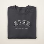 South Shore Chicago Embroidered Crewneck — White Thread on Dark Heather