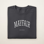 Mayfair Chicago Embroidered Crewneck — White Thread on Dark Heather