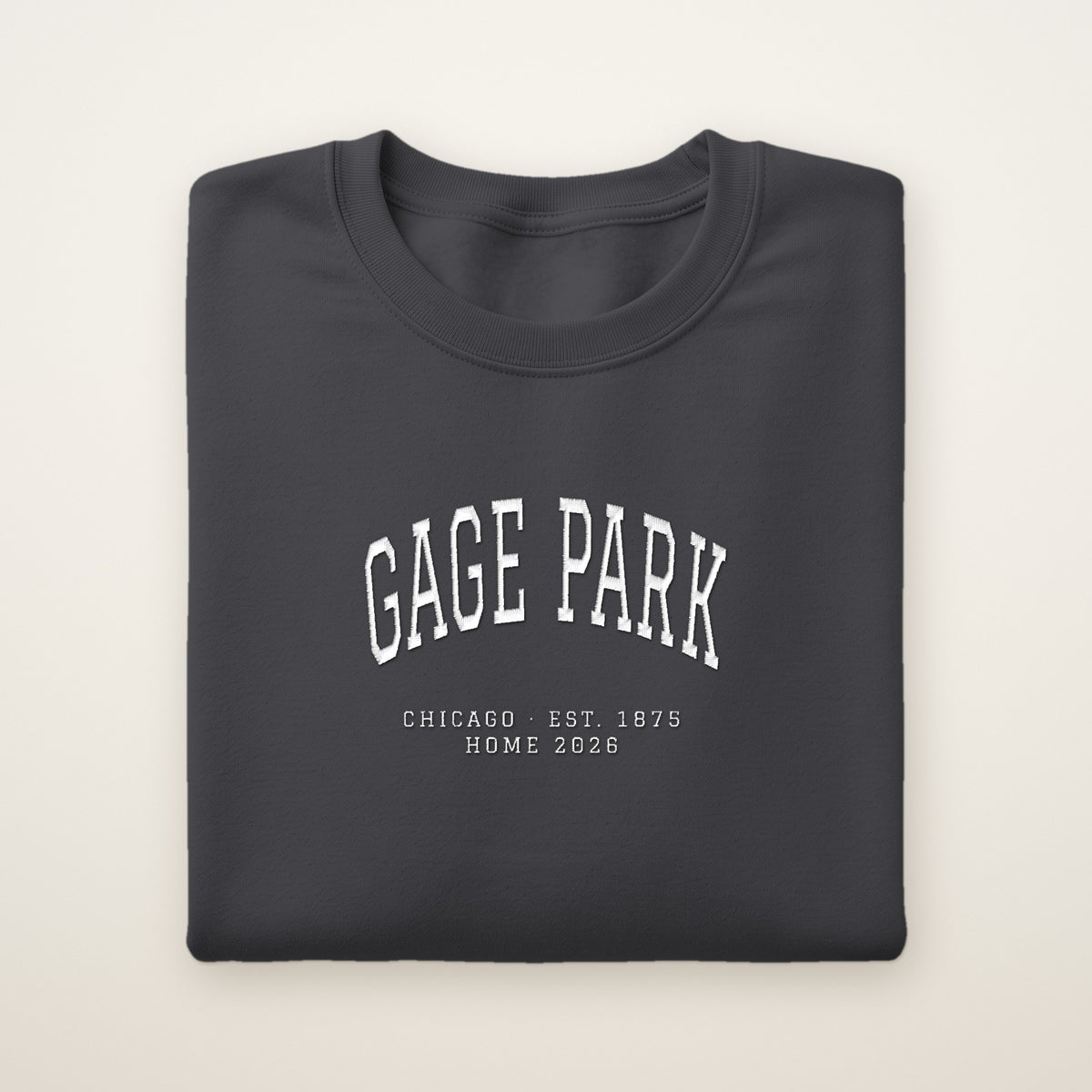 Gage Park Chicago Home 2026 Embroidered Crewneck — White Thread on Dark Heather