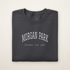 Morgan Park Chicago Embroidered Crewneck — White Thread on Dark Heather