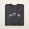 Marquette Park Chicago Embroidered Crewneck — White Thread on Dark Heather