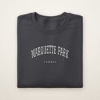 Marquette Park Chicago Embroidered Crewneck — White Thread on Dark Heather
