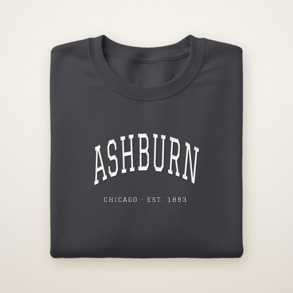 Ashburn Chicago Embroidered Crewneck — White Thread on Dark Heather