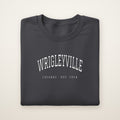 Wrigleyville Chicago Embroidered Crewneck — White Thread on Dark Heather