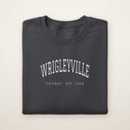 Wrigleyville Chicago Embroidered Crewneck — White Thread on Dark Heather
