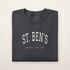 St. Ben's Chicago Embroidered Crewneck — White Thread on Dark Heather