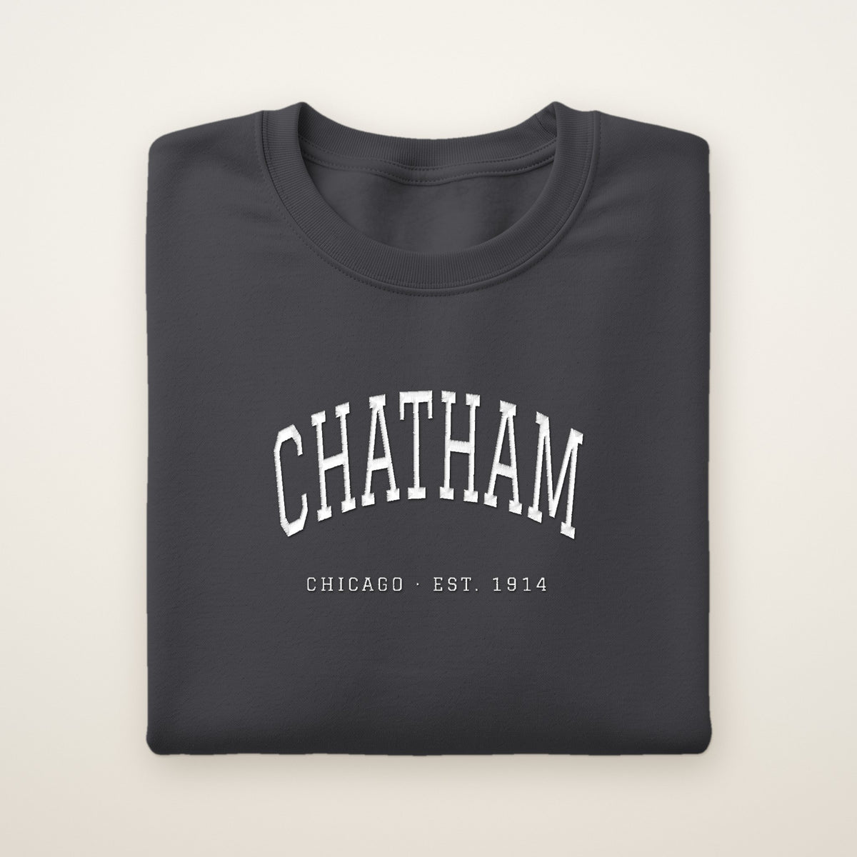 Chatham Chicago Embroidered Crewneck — White Thread on Dark Heather