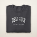 West Ridge Chicago Embroidered Crewneck — White Thread on Dark Heather