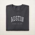 Austin Chicago Embroidered Crewneck — White Thread on Dark Heather