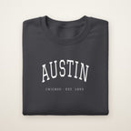 Austin Chicago Embroidered Crewneck — White Thread on Dark Heather