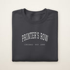 Printer's Row Chicago Embroidered Crewneck — White Thread on Dark Heather