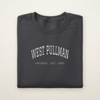 West Pullman Chicago Embroidered Crewneck — White Thread on Dark Heather