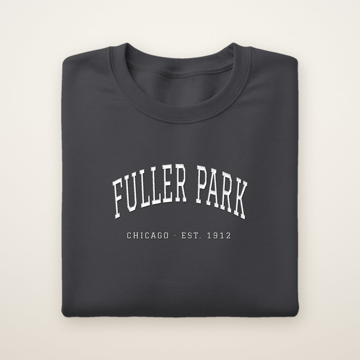 Fuller Park Chicago Embroidered Crewneck — White Thread on Dark Heather