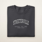 Streeterville Chicago Home 2026 Embroidered Crewneck — White Thread on Dark Heather