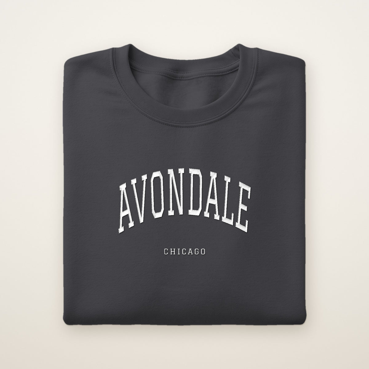 Avondale Chicago Embroidered Crewneck — White Thread on Dark Heather