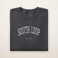 South Loop Chicago Embroidered Crewneck — White Thread on Dark Heather