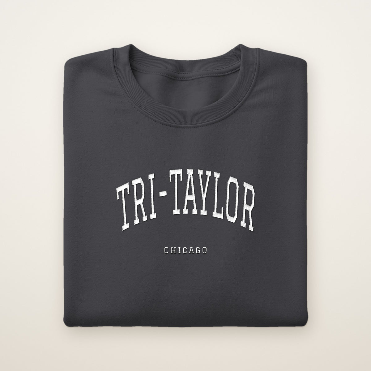 Tri-Taylor Chicago Embroidered Crewneck — White Thread on Dark Heather