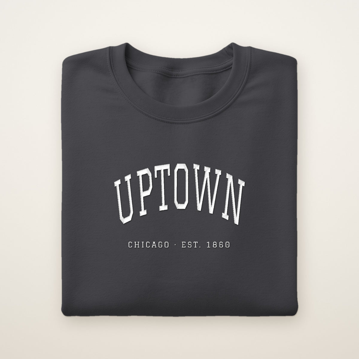 Uptown Chicago Embroidered Crewneck — White Thread on Dark Heather