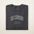 Six Corners Chicago Home 2026 Embroidered Crewneck — White Thread on Dark Heather