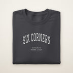 Six Corners Chicago Home 2026 Embroidered Crewneck — White Thread on Dark Heather