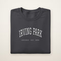 Irving Park Chicago Embroidered Crewneck — White Thread on Dark Heather