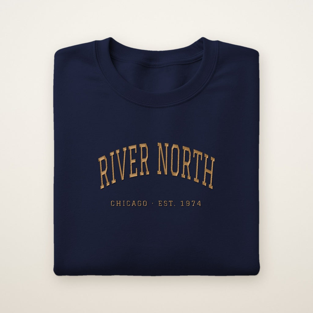 River North Chicago Embroidered Crewneck — Gold Thread