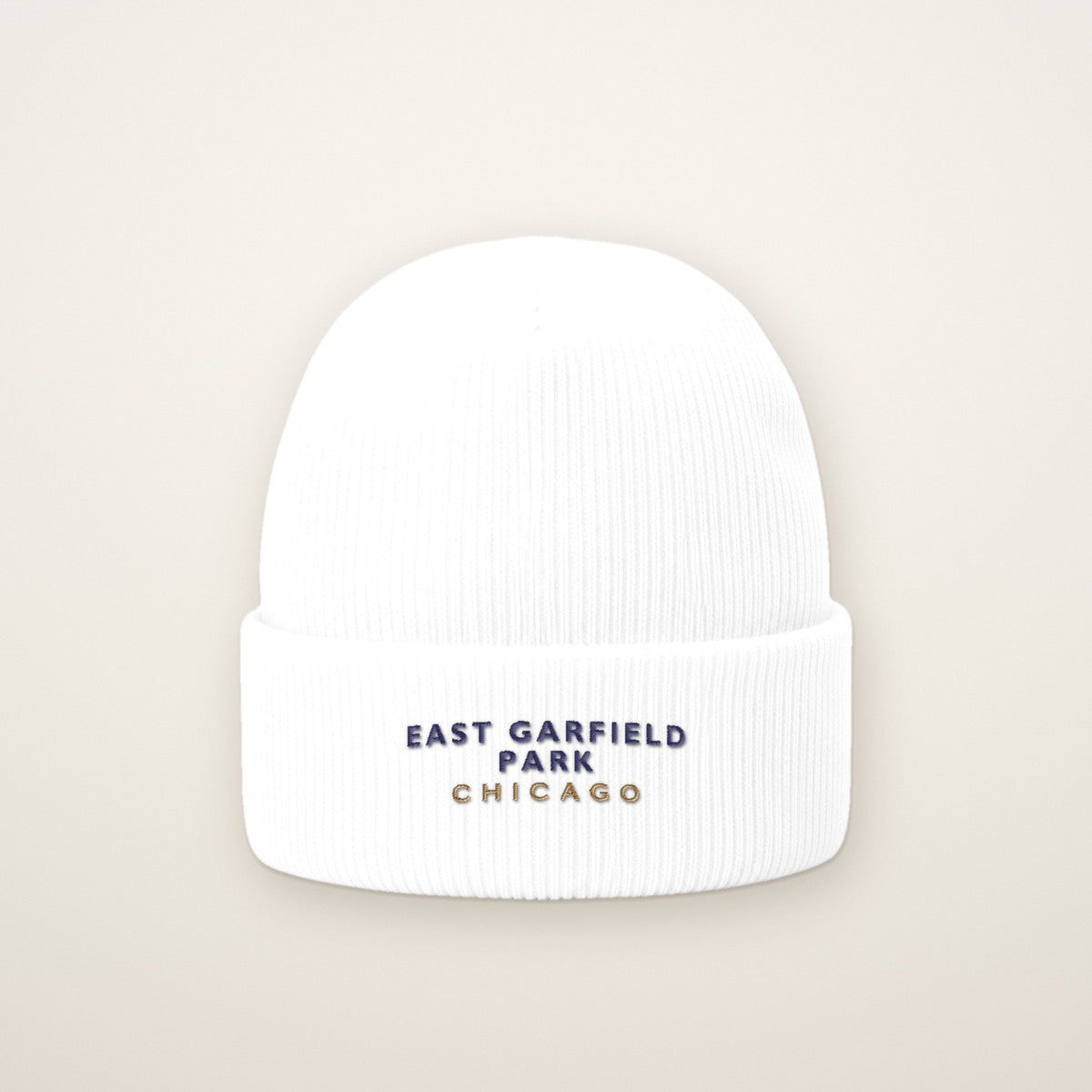 East Garfield Park Chicago Embroidered Cuffed Beanie — Navy Thread