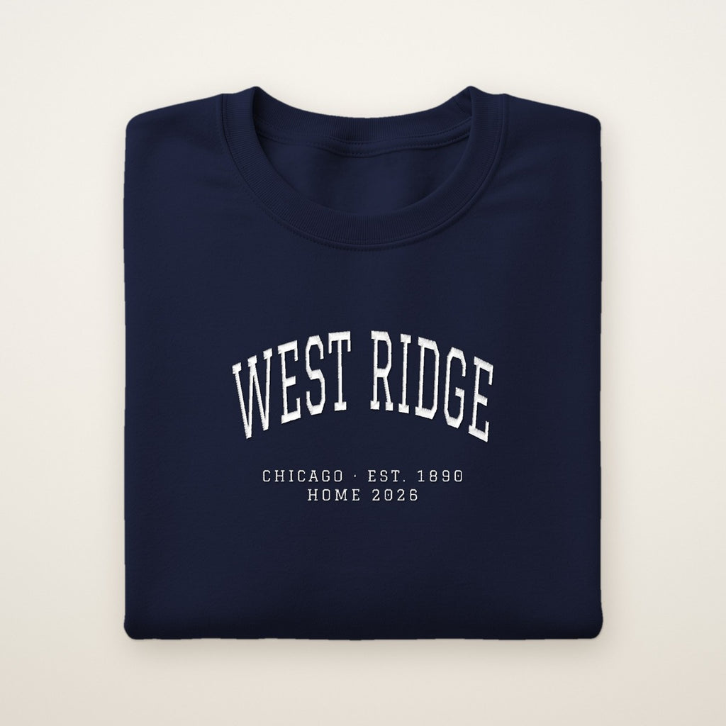 West Ridge Chicago Home 2026 Embroidered Crewneck — White Thread