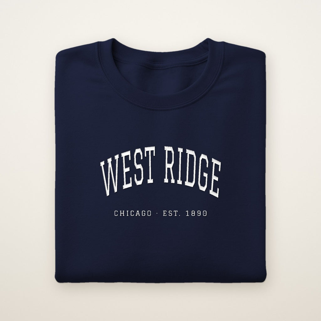 West Ridge Chicago Embroidered Crewneck — White Thread
