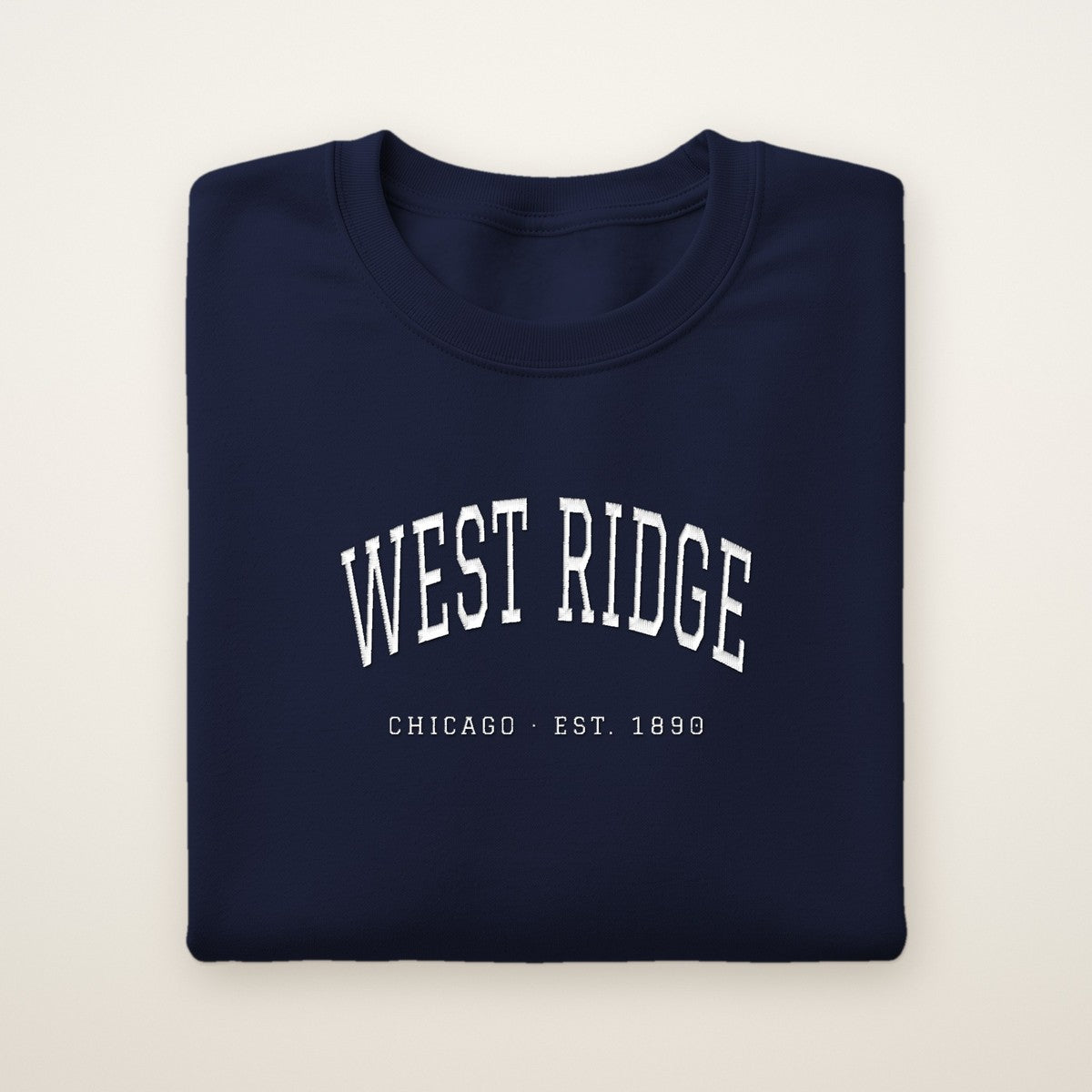 West Ridge Chicago Embroidered Crewneck — White Thread