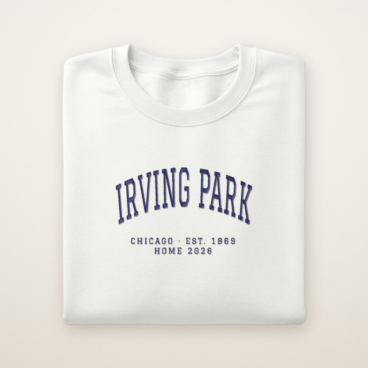 Irving Park Chicago Home 2026 Embroidered Crewneck — Navy Thread