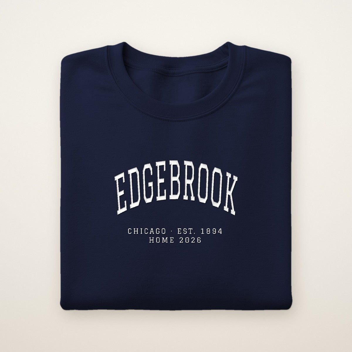 Edgebrook Chicago Home 2026 Embroidered Crewneck — White Thread