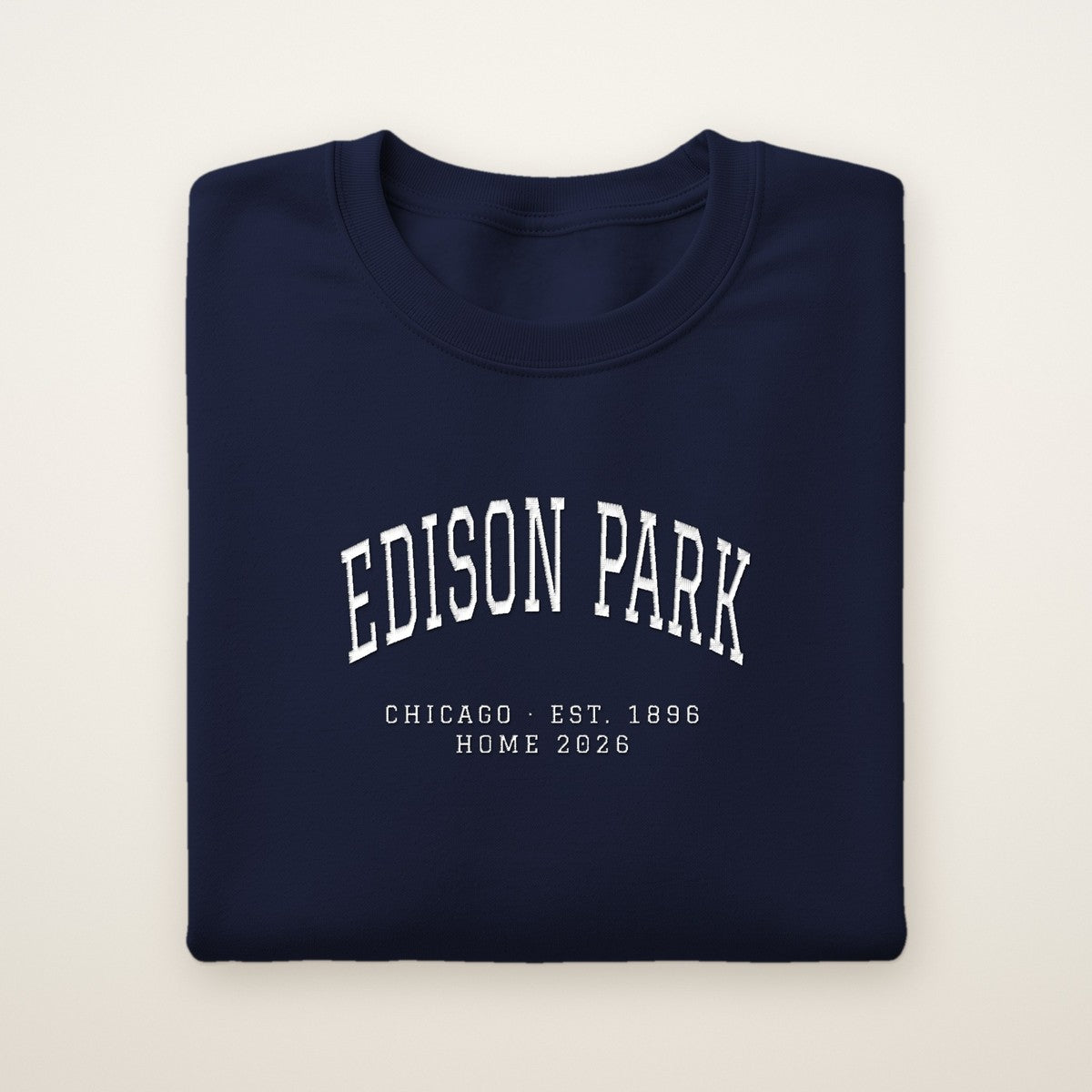 Edison Park Chicago Home 2026 Embroidered Crewneck — White Thread